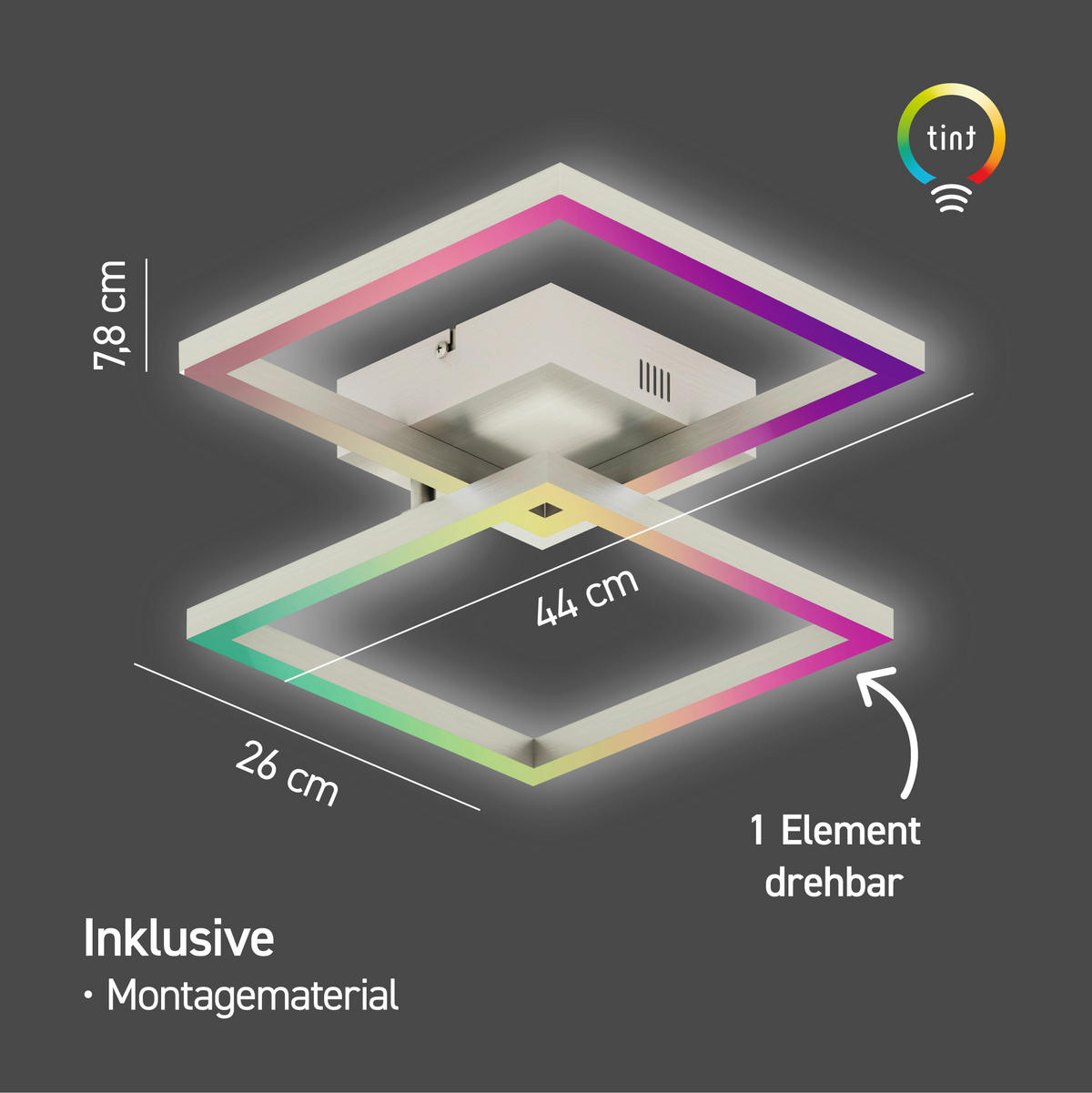 LED-DECKENLEUCHTE  44/7,8/44 cm   - Silberfarben, Design, Metall (44/7,8/44cm) - Tint