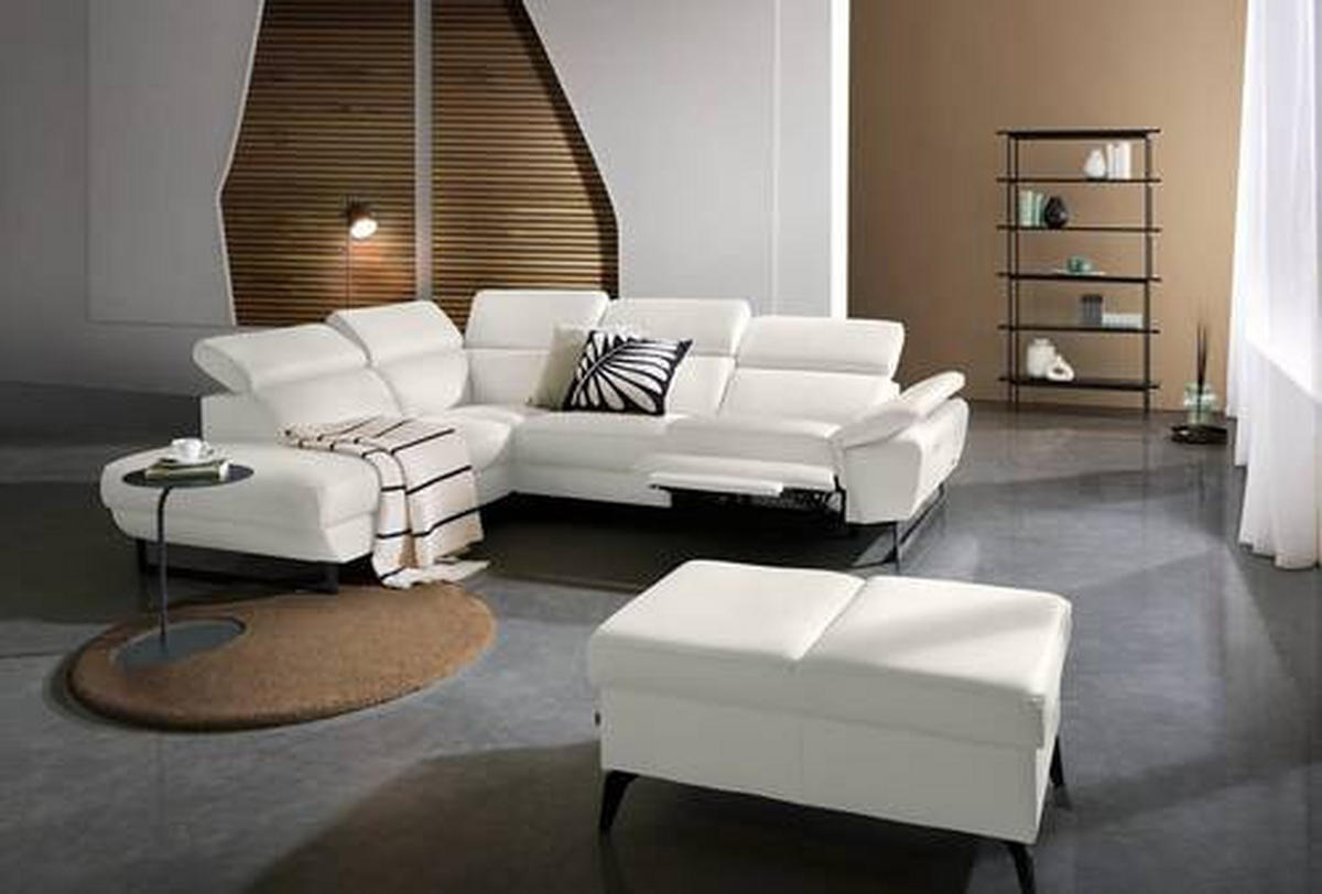 ECKSOFA in Echtleder Creme  - Creme/Schwarz, Design, Leder/Metall (225/281cm) - Celina Home