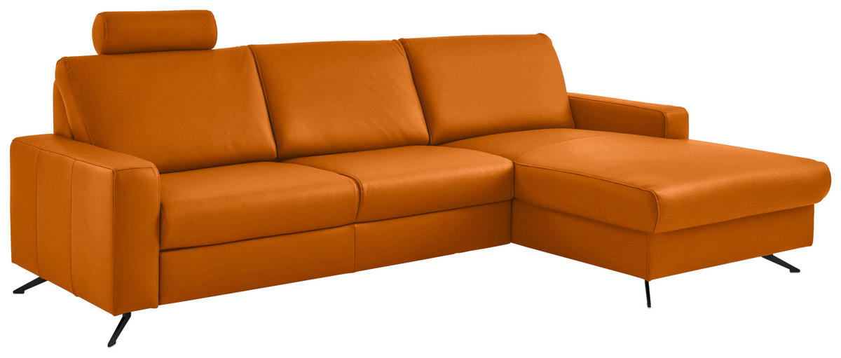 ECKSOFA in Echtleder Orange  - Schwarz/Orange, Design, Leder/Metall (267/165cm) - Beldomo Premium
