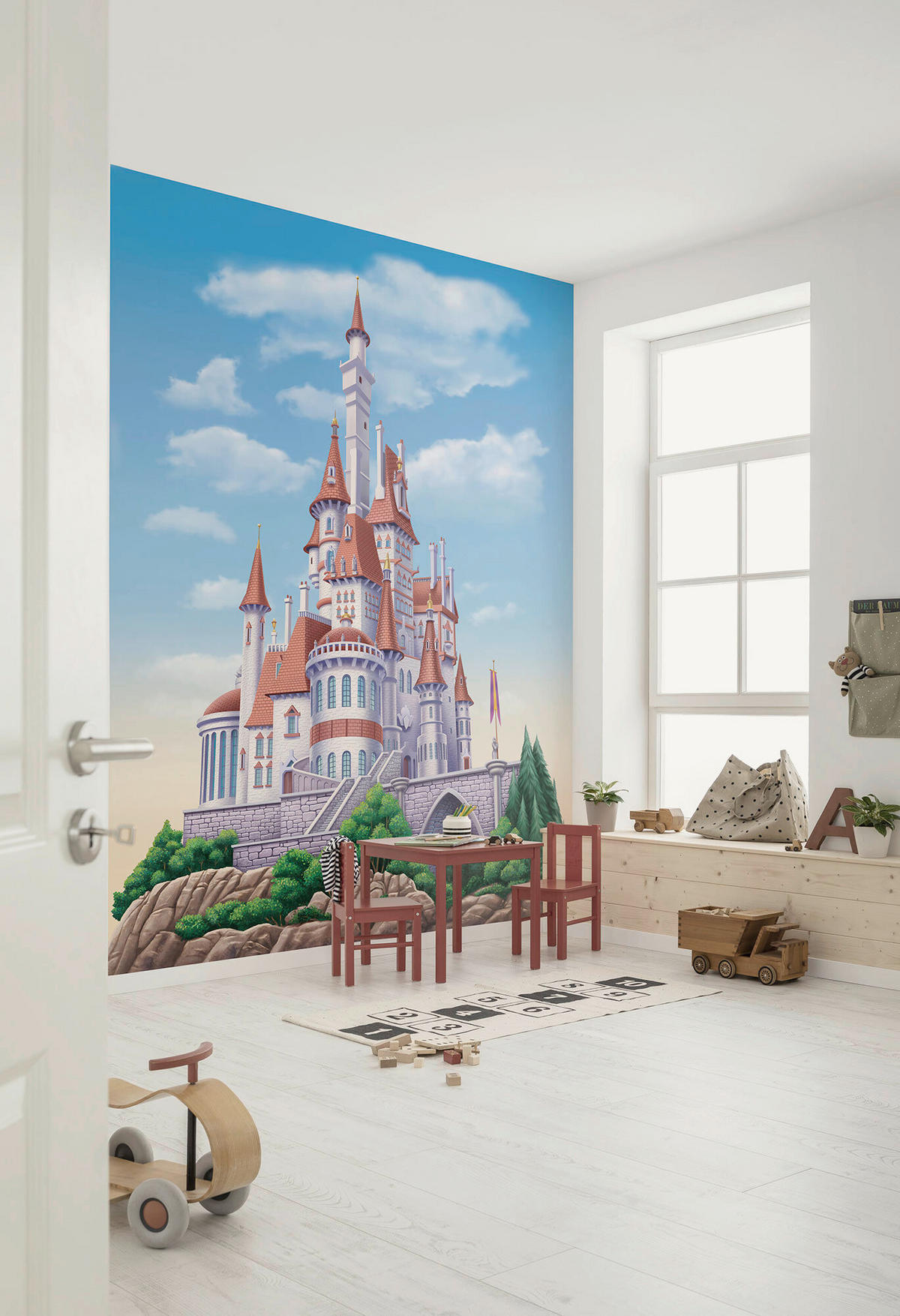FOTOTAPETE PRINCESS BELLE CASTLE  - Blau, Design, Textil (200/250cm) - Disney