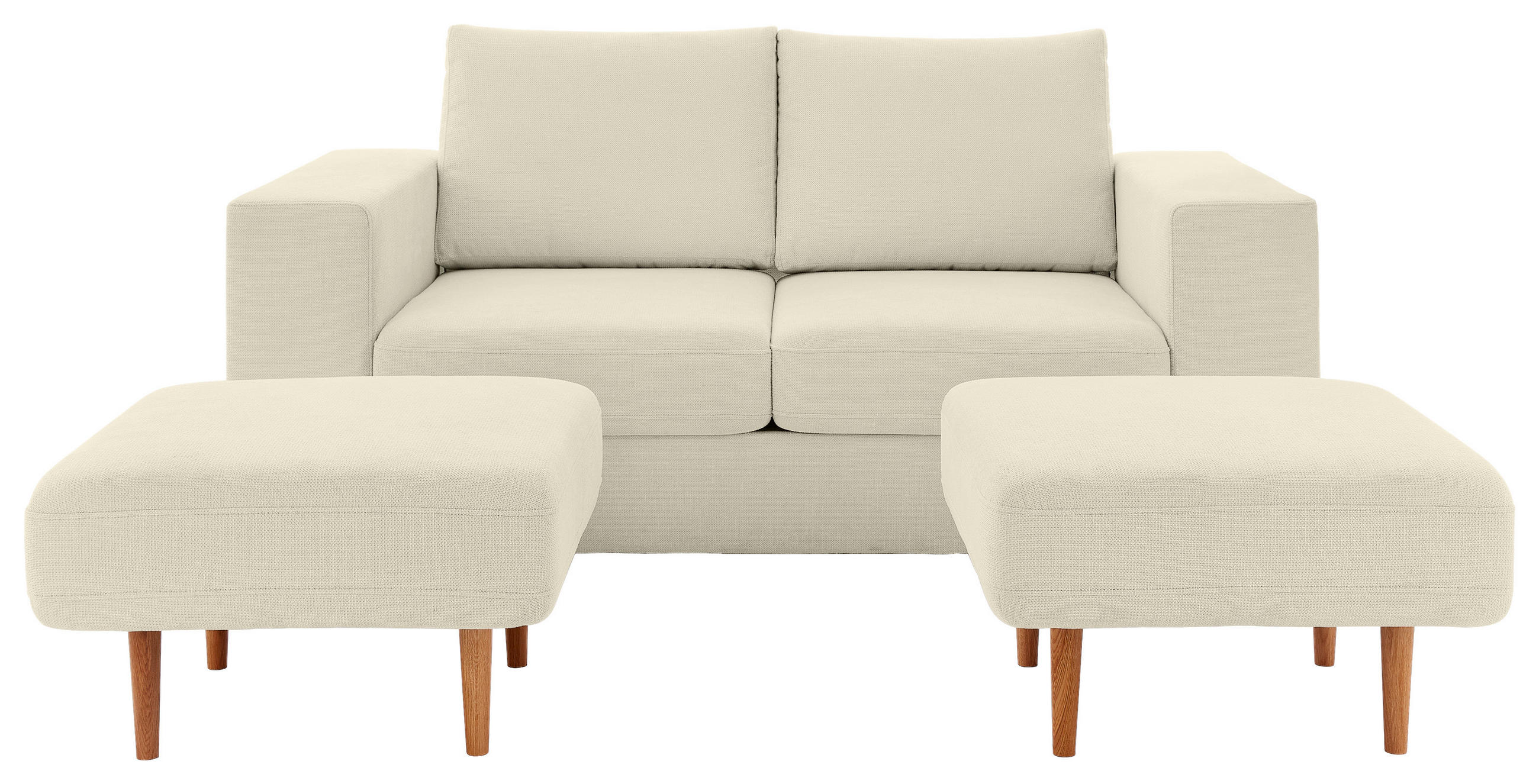 ZWEISITZER-SOFA inkl. Hocker Webstoff Creme  - Creme/Schwarz, Design, Kunststoff/Textil (172/96/107cm) - LOOKS by W.Joop