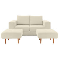 ZWEISITZER-SOFA inkl. Hocker in Webstoff Creme  - Creme/Schwarz, Design, Kunststoff/Textil (172/96/107cm) - LOOKS by W.Joop