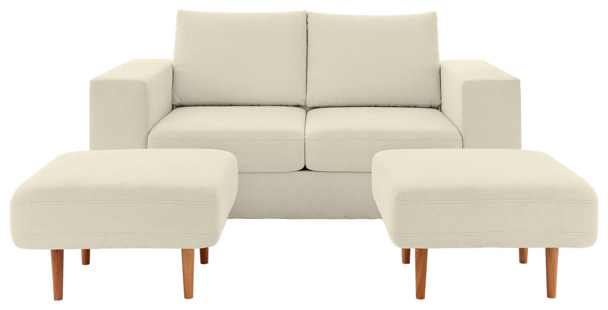ZWEISITZER-SOFA inkl. Hocker in Webstoff Creme  - Creme/Schwarz, Design, Kunststoff/Textil (172/96/107cm) - LOOKS by W.Joop