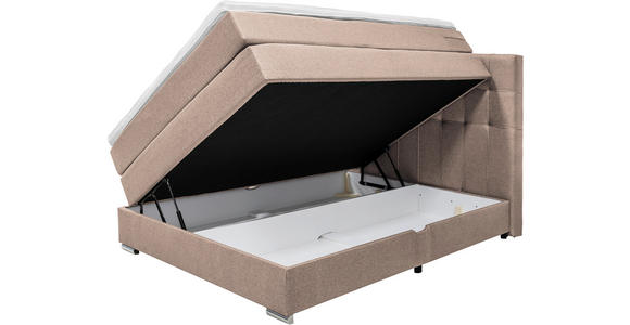 BOXSPRINGBETT 140/200 cm,  in Hellbraun, Bettkasten, Topper, Matratzen, H3 + H3 = fest  - Hellbraun/Alufarben, KONVENTIONELL, Kunststoff/Textil (140/200cm) - Carryhome