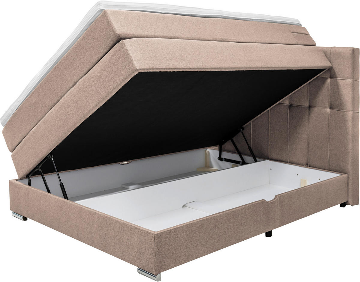 BOXSPRINGBETT 140/200 cm  in Hellbraun  - Hellbraun/Alufarben, Konventionell, Kunststoff/Textil (140/200cm) - Carryhome