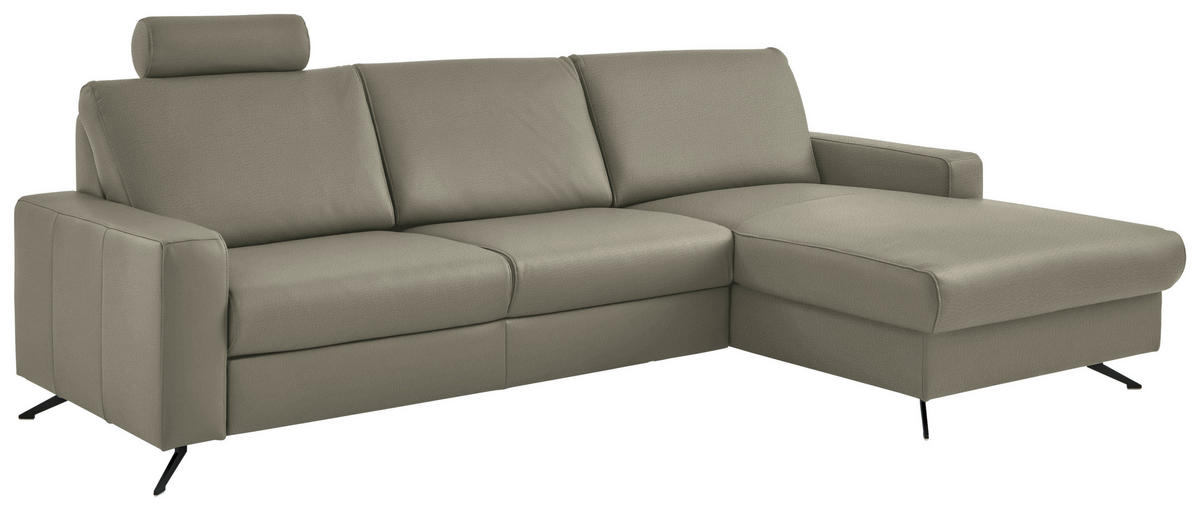 ECKSOFA - Platinfarben/Schwarz, Design, Leder/Metall (267/165cm) - Beldomo Premium