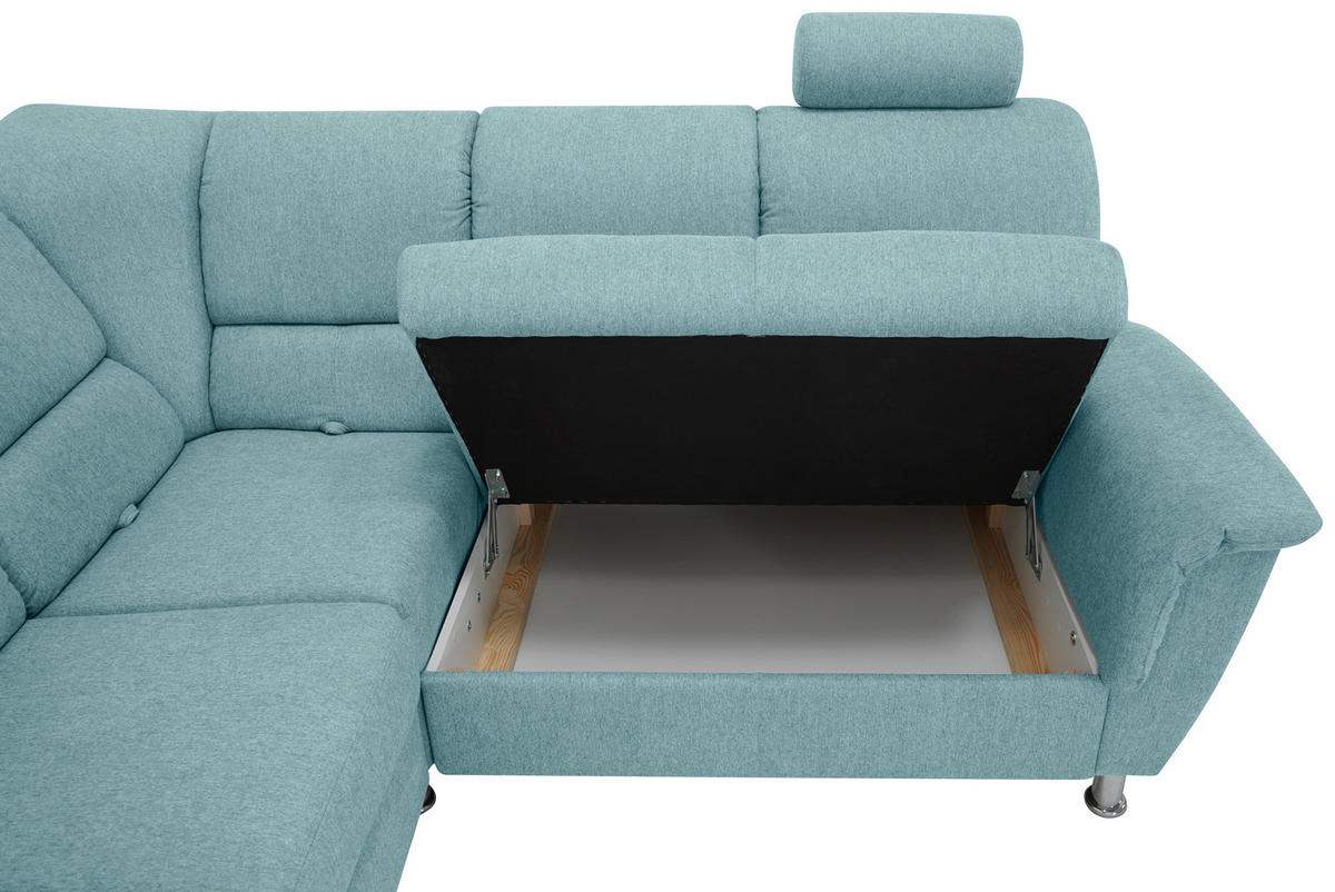 ECKSOFA in Webstoff Blau  - Blau/Silberfarben, Design, Holz/Kunststoff (270/219cm) - Livetastic