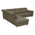 ECKSOFA in Echtleder Olivgrün  - Alufarben/Olivgrün, Design, Leder/Metall (242/271cm) - Cantus