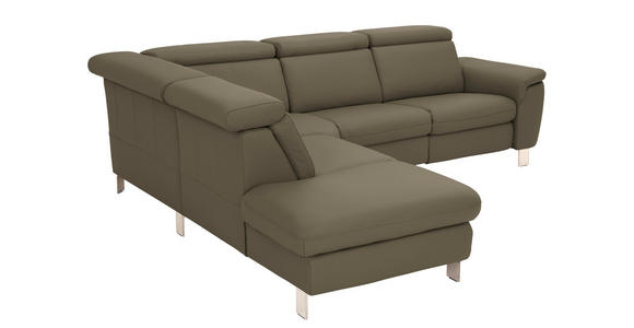 ECKSOFA in Echtleder Olivgrün  - Alufarben/Olivgrün, Design, Leder/Metall (242/271cm) - Cantus