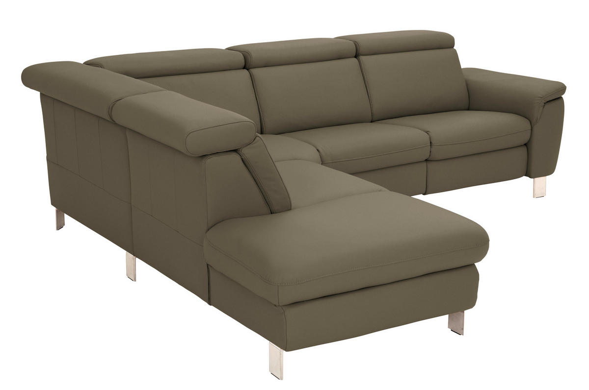 ECKSOFA in Echtleder Olivgrün  - Alufarben/Olivgrün, Design, Leder/Metall (239/271cm) - Cantus