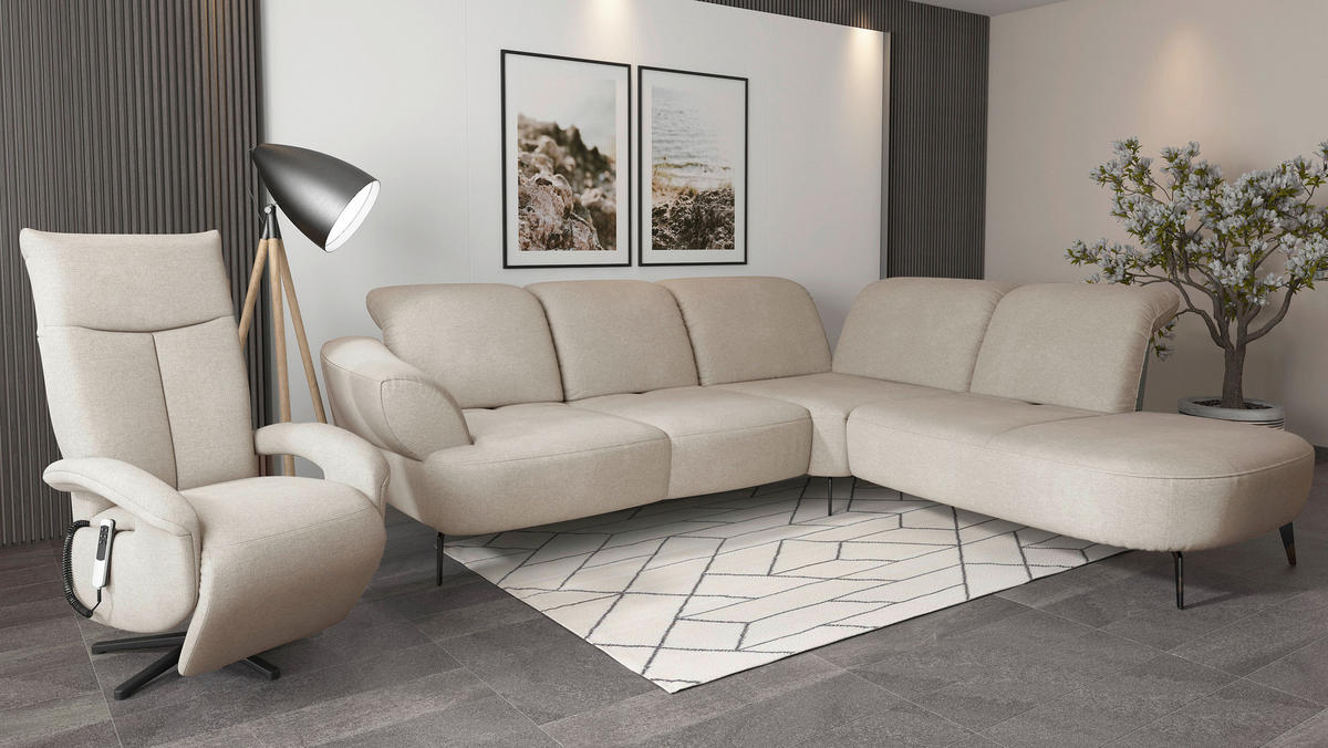 ECKSOFA in Mikrofaser Beige  - Beige/Schwarz, Modern, Textil/Metall (302/270cm) - Sit & More