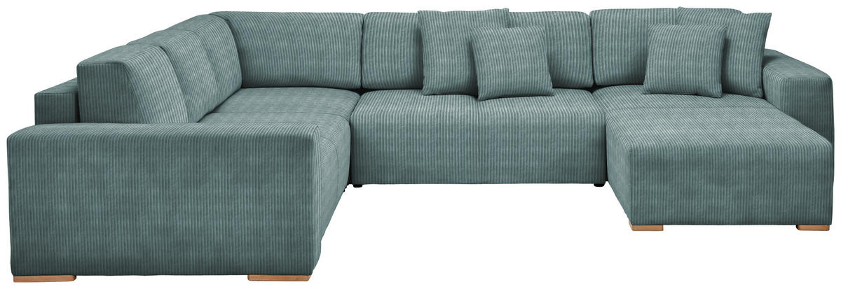 WOHNLANDSCHAFT in Cord Mintgrün  - Buchefarben/Schwarz, Konventionell, Holz/Kunststoff (283/371/208cm) - Livetastic