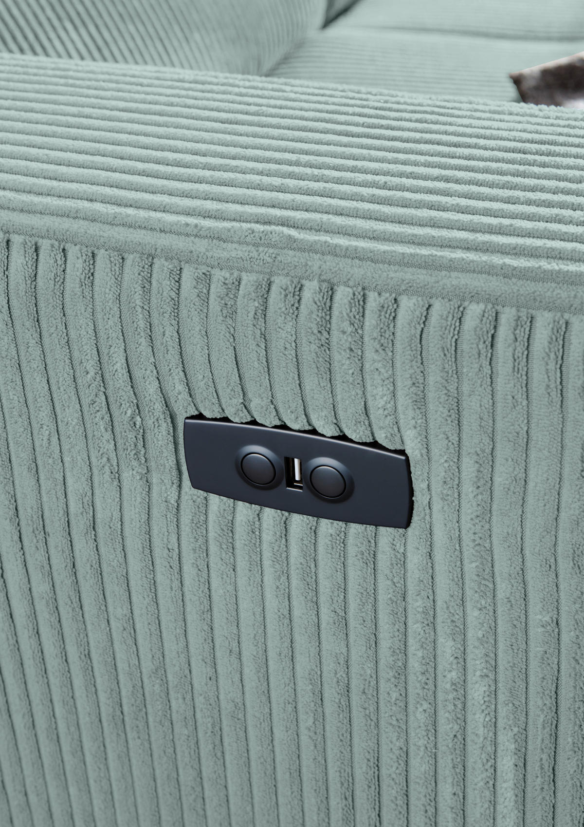 ECKSOFA Olivgrün Cord Rücken echt, Kopfteilverstellung, Sitzvorzug  - Schwarz/Olivgrün, KONVENTIONELL, Textil/Metall (257/170cm) - Carryhome