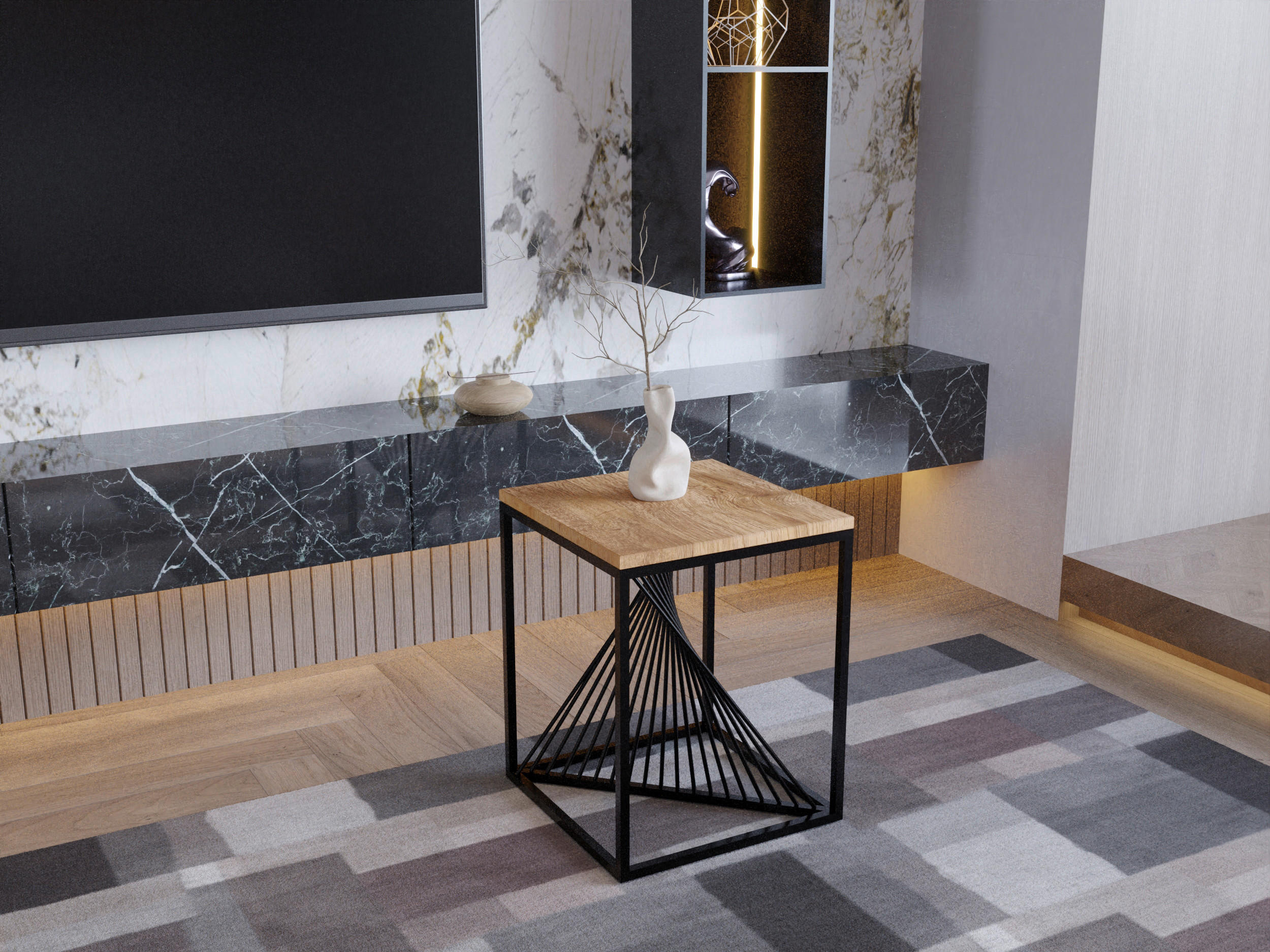 BEISTELLTISCH 40/40/50 cm Wildeiche massiv Schwarz, Wildeiche quadratisch  - Wildeiche/Schwarz, Trend, Holz/Metall (40/40/50cm) - Boxxx
