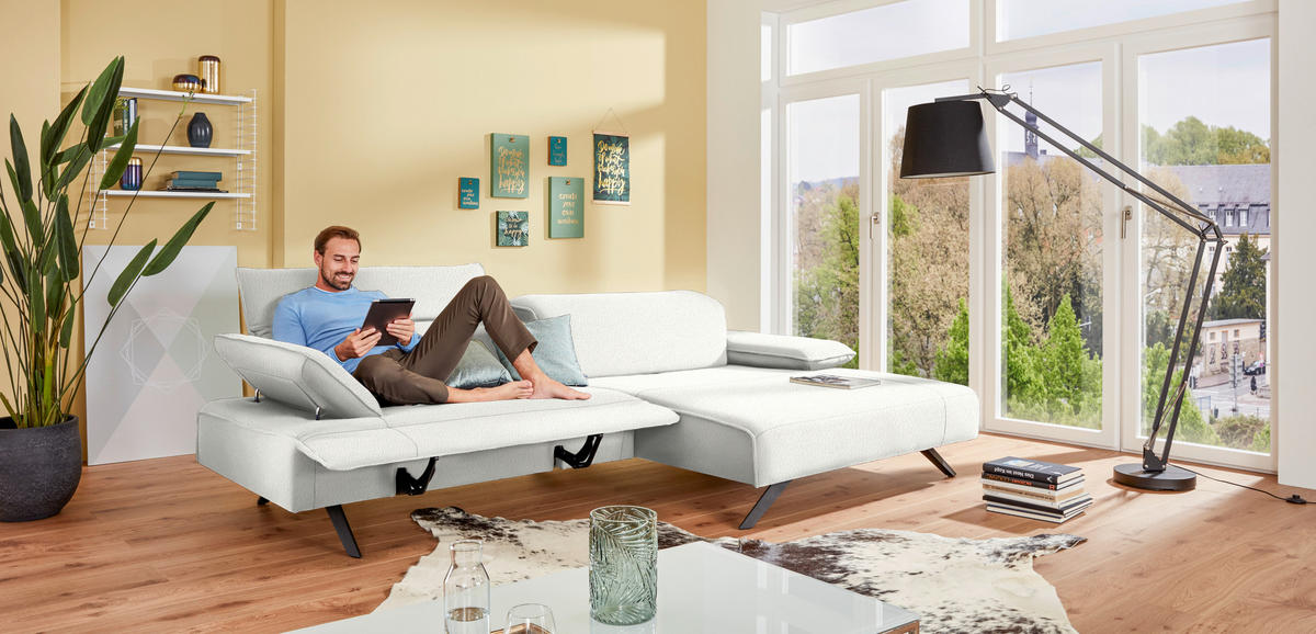 ECKSOFA Flachgewebe Creme  - Anthrazit/Creme, Design, Textil/Metall (280/165cm) - Johann Jakob