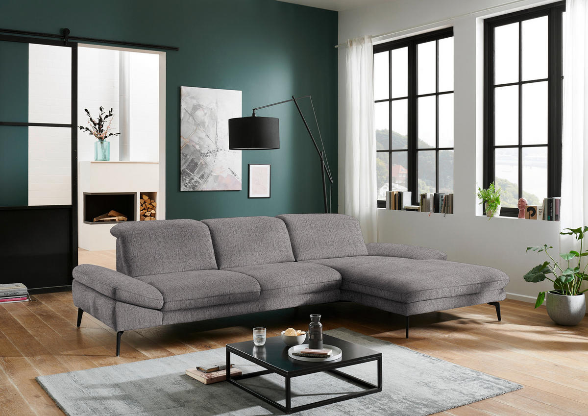 ECKSOFA in Chenille Graubraun  - Graubraun/Schwarz, Design, Textil/Metall (319/188cm) - Beldomo System