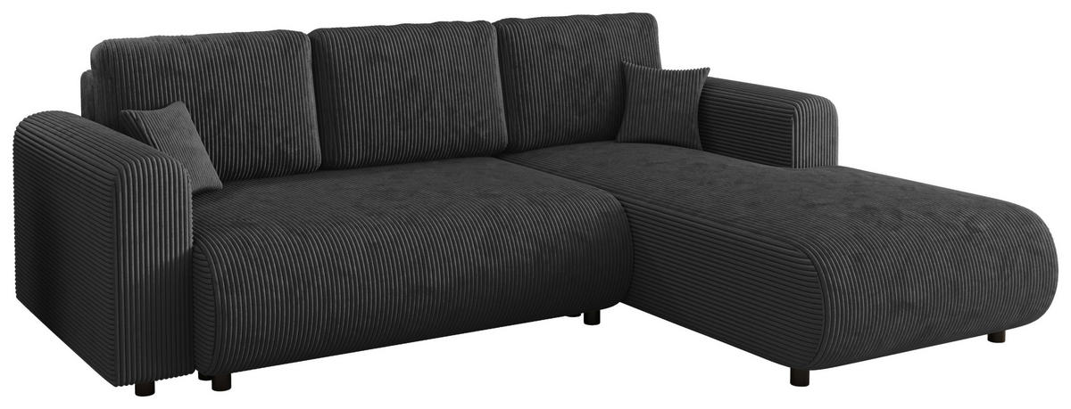ECKSOFA inkl. Funktionen Anthrazit Cord  - Anthrazit/Schwarz, KONVENTIONELL, Kunststoff/Textil (260/200cm) - Xora