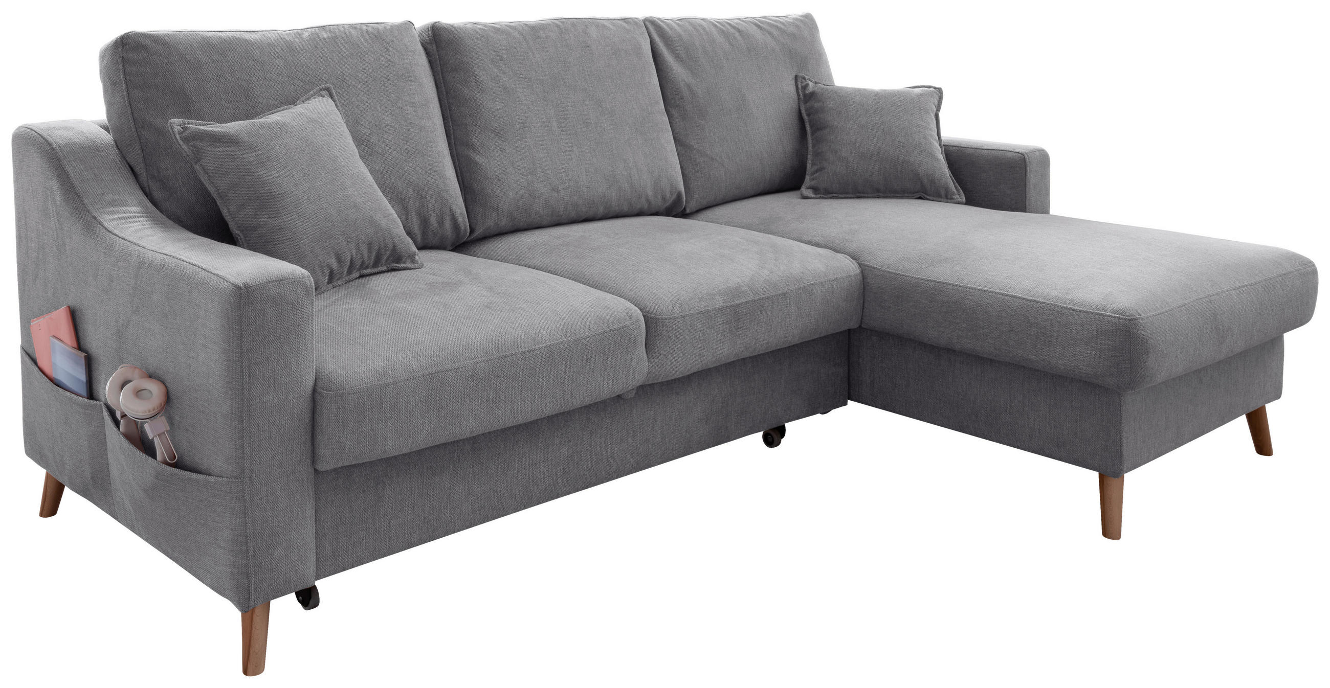 ECKSOFA Valentina Dunkelgrau Chenille  - Dunkelgrau/Naturfarben, MODERN, Holz/Textil (228/150cm) - Livetastic
