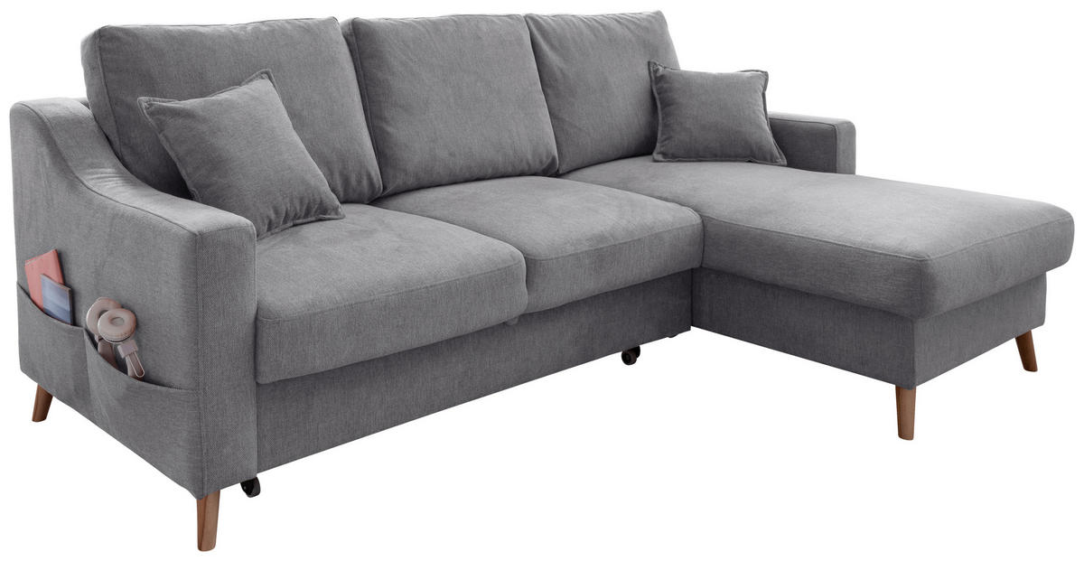 ECKSOFA in Chenille Dunkelgrau  - Dunkelgrau/Naturfarben, MODERN, Holz/Textil (228/150cm) - Livetastic