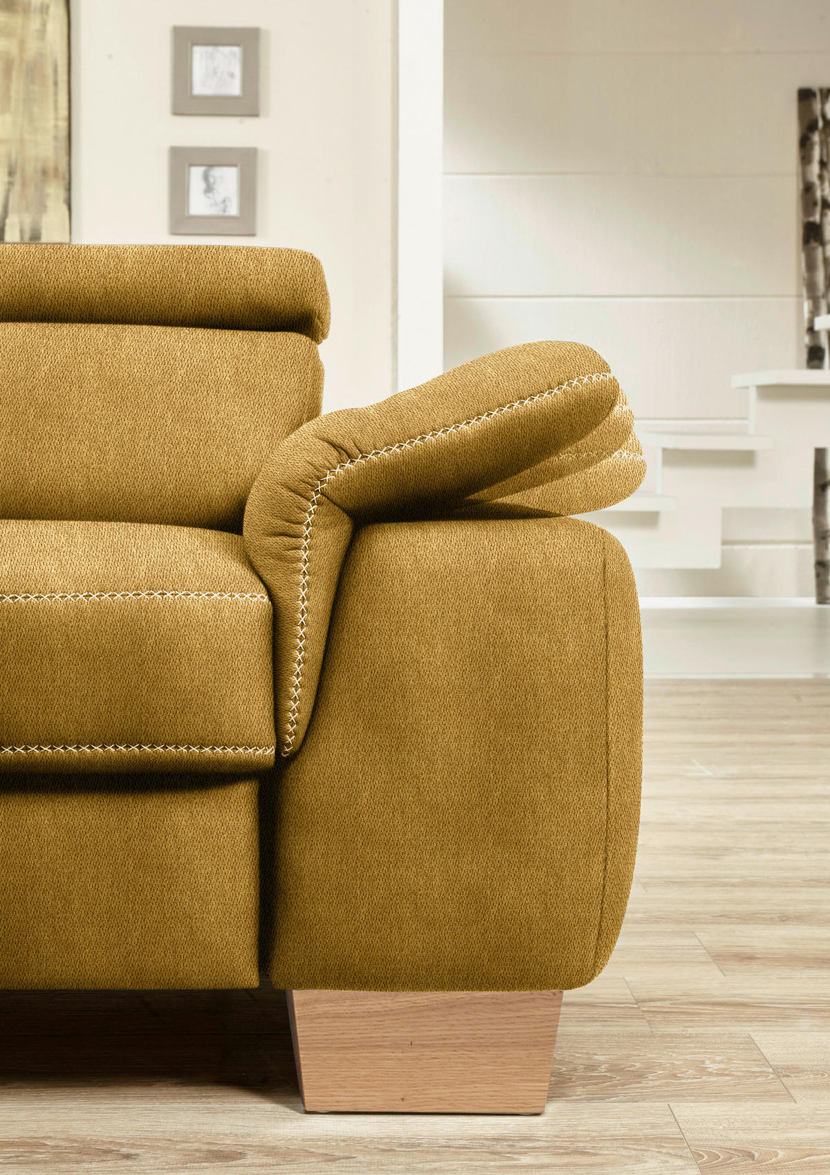ECKSOFA in Mikrofaser Currygelb  - Currygelb/Eichefarben, Natur, Holz/Textil (273/226cm) - Beldomo System