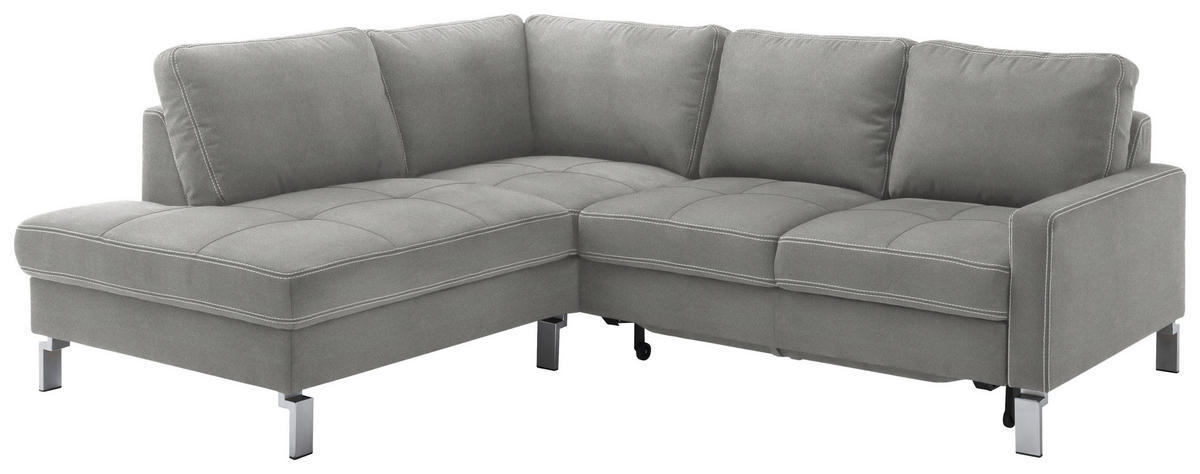 ECKSOFA in Mikrofaser Grau  - Chromfarben/Beige, Design, Textil/Metall (200/229cm) - Pure Home Lifestyle