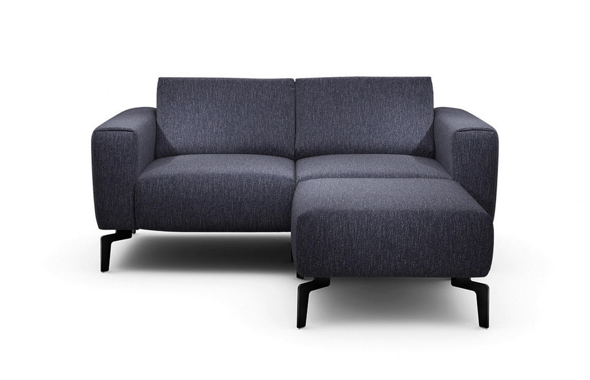 Zweisitzer inkl. Hocker Chenille Blau  - Blau/Schwarz, Design, Textil/Metall (180/86/86-94cm) - SENSOO