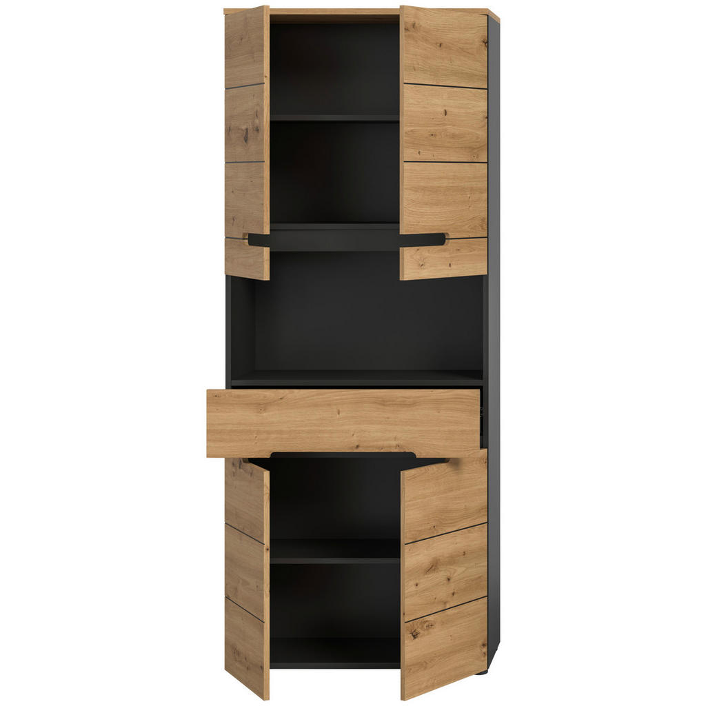 Thumbnail - Mid.you Hochschrank, Dunkelgrau, Eiche Artisan, Holzwerkstoff, 2 Fächer, 1 Schubladen, 76x193x34 cm, FSC Mix, Badezimmer...