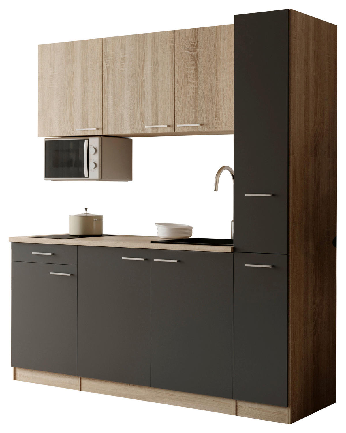 Bucătărie Standard  - culoare lemn stejar/culoare aluminiu, Design, plastic/material pe bază de lemn (180cm) - Respekta