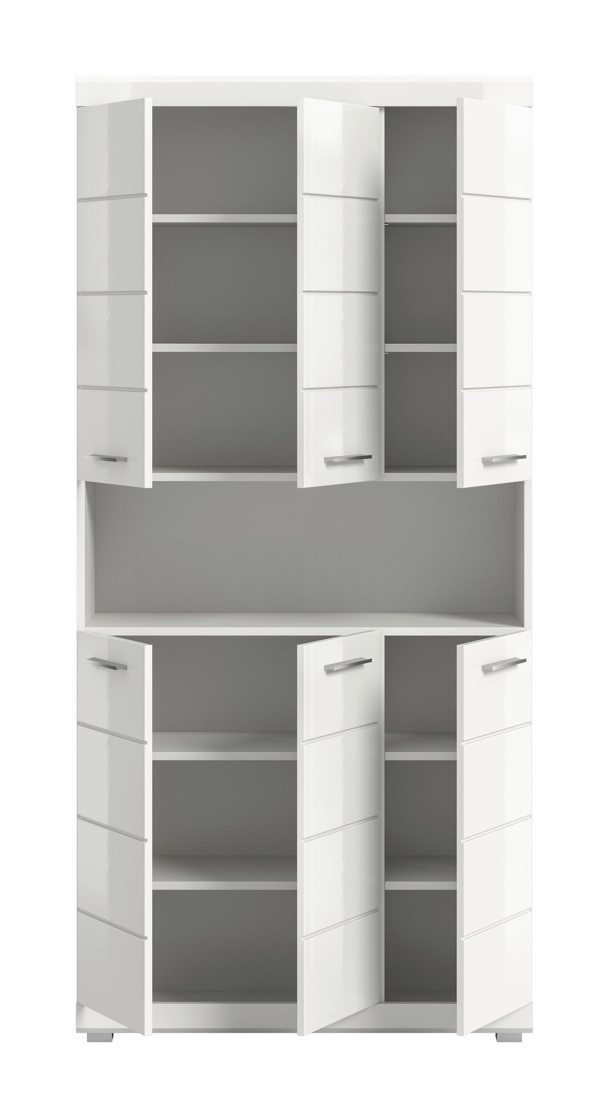 HOCHSCHRANK 90/191/31 cm  - Weiß Hochglanz/Silberfarben, Trend, Holzwerkstoff/Kunststoff (90/191/31cm) - MID.YOU