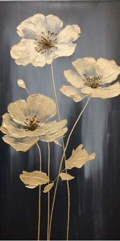 Euroart Metallbild Golden Flowers V Mehrfarbig 30x60x2 cm