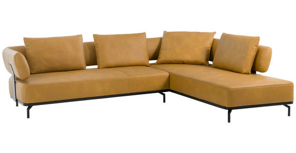 ECKSOFA Dunkelgelb Echtleder  - Dunkelgelb/Schwarz, Design, Leder/Metall (302/237cm) - Dieter Knoll