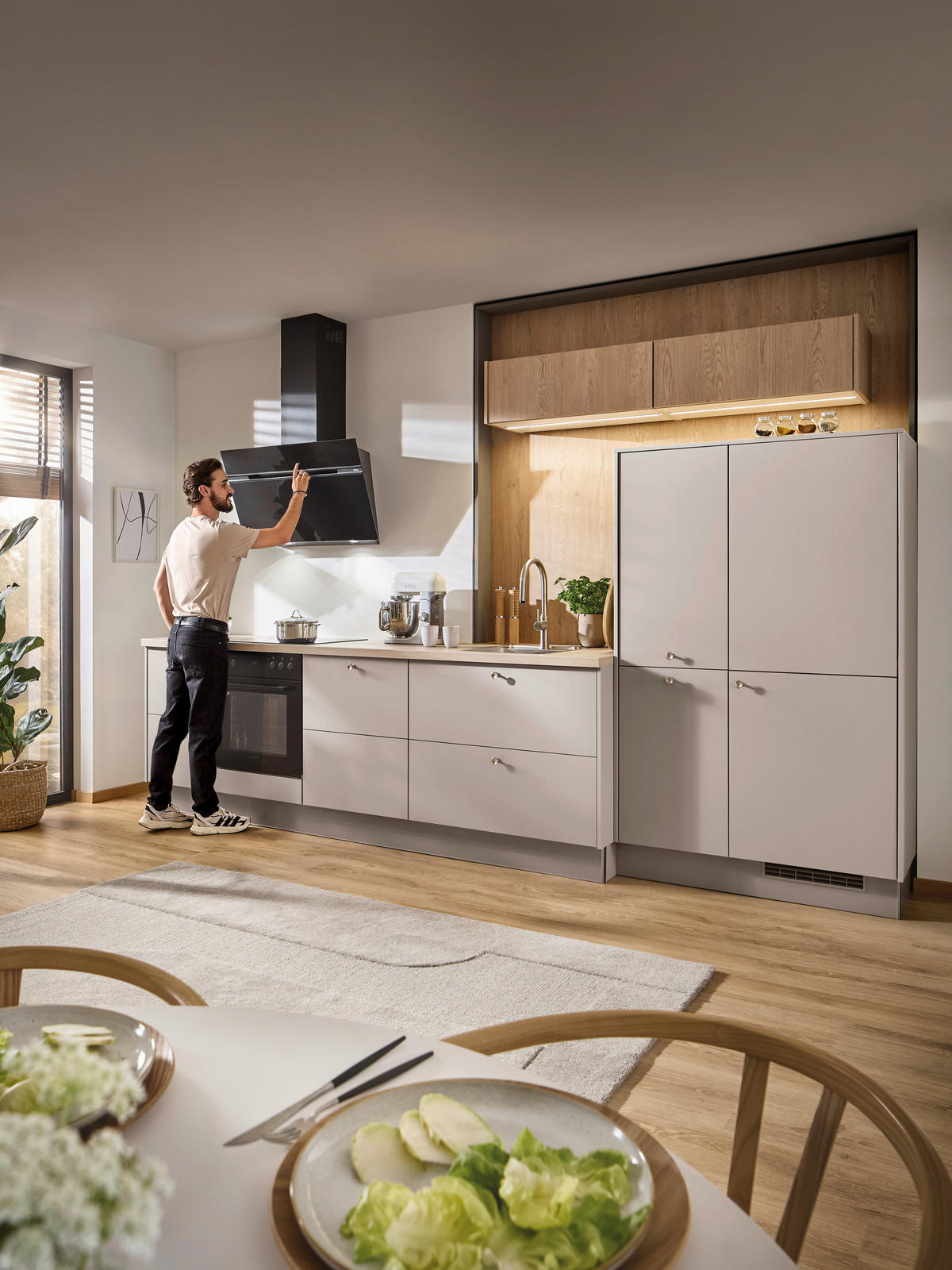 EINBAUKÜCHE   - Eichefarben/Grau, KONVENTIONELL, Holzwerkstoff - Xora