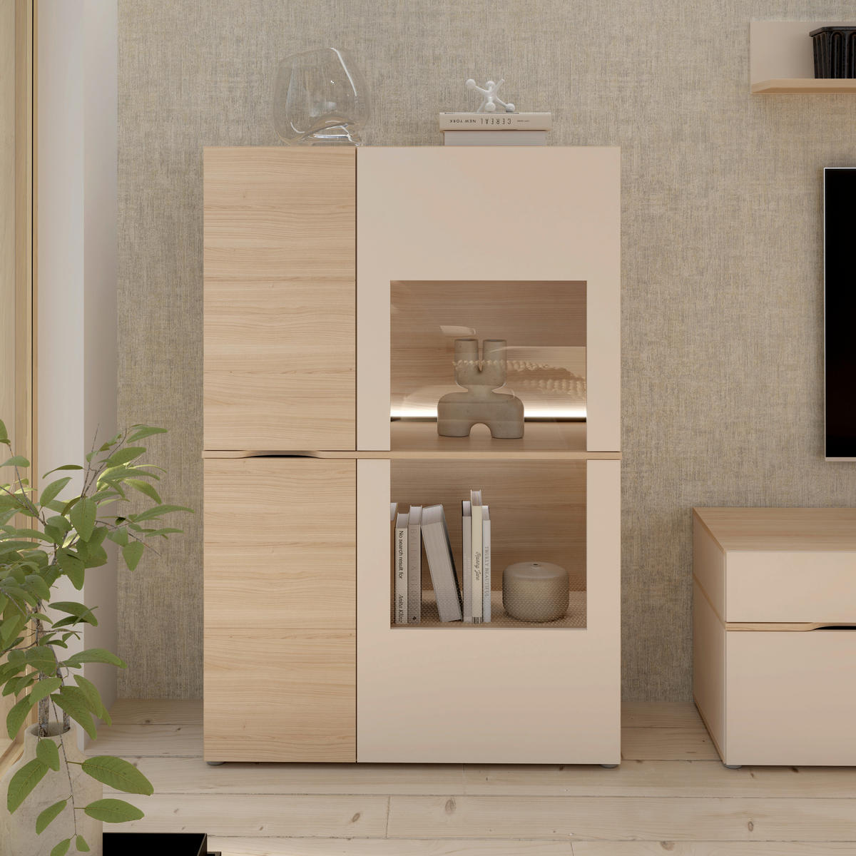 VITRINE Eichefarben, Sandfarben  94,9/138/41 cm  - Sandfarben/Eichefarben, Natur, Glas/Holzwerkstoff (94,9/138/41cm) - Ti'me