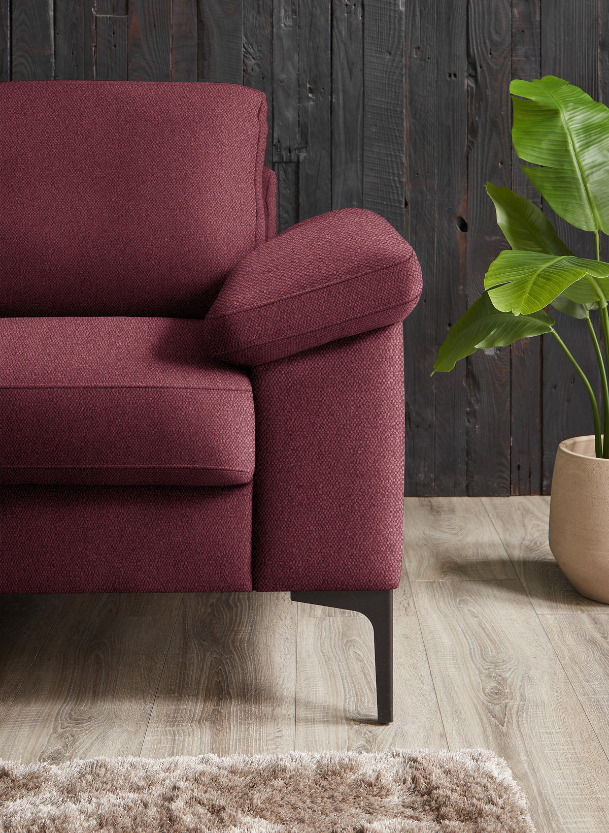 3-SITZER-SOFA in Flachgewebe Rot  - Rot/Schwarz, Design, Textil/Metall (226/89/97cm) - Pure Home Lifestyle