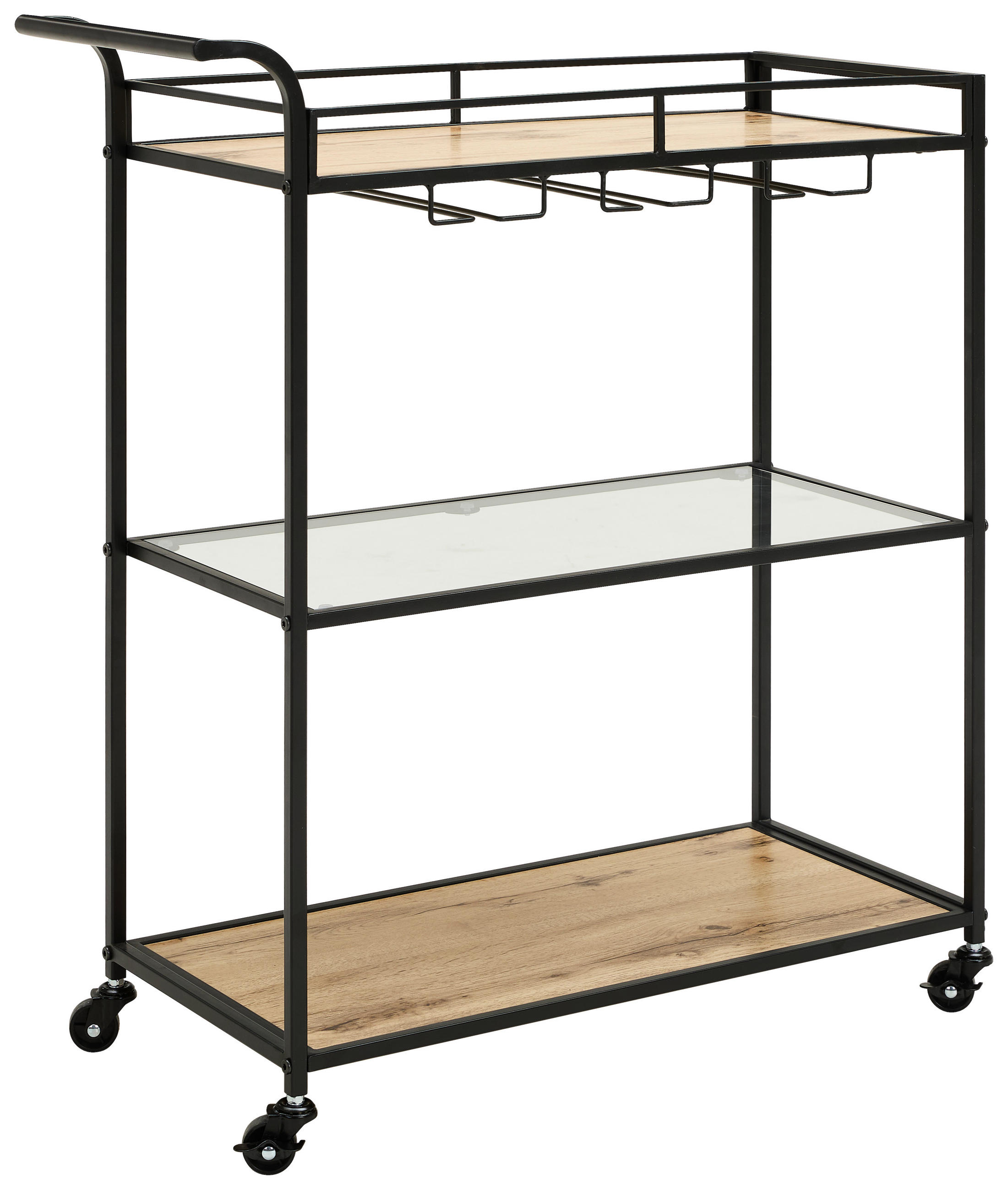 SERVIERWAGEN in Schwarz, Eichefarben  - Eichefarben/Schwarz, Trend, Holzwerkstoff/Kunststoff (70,5/80/3,5cm) - Xora