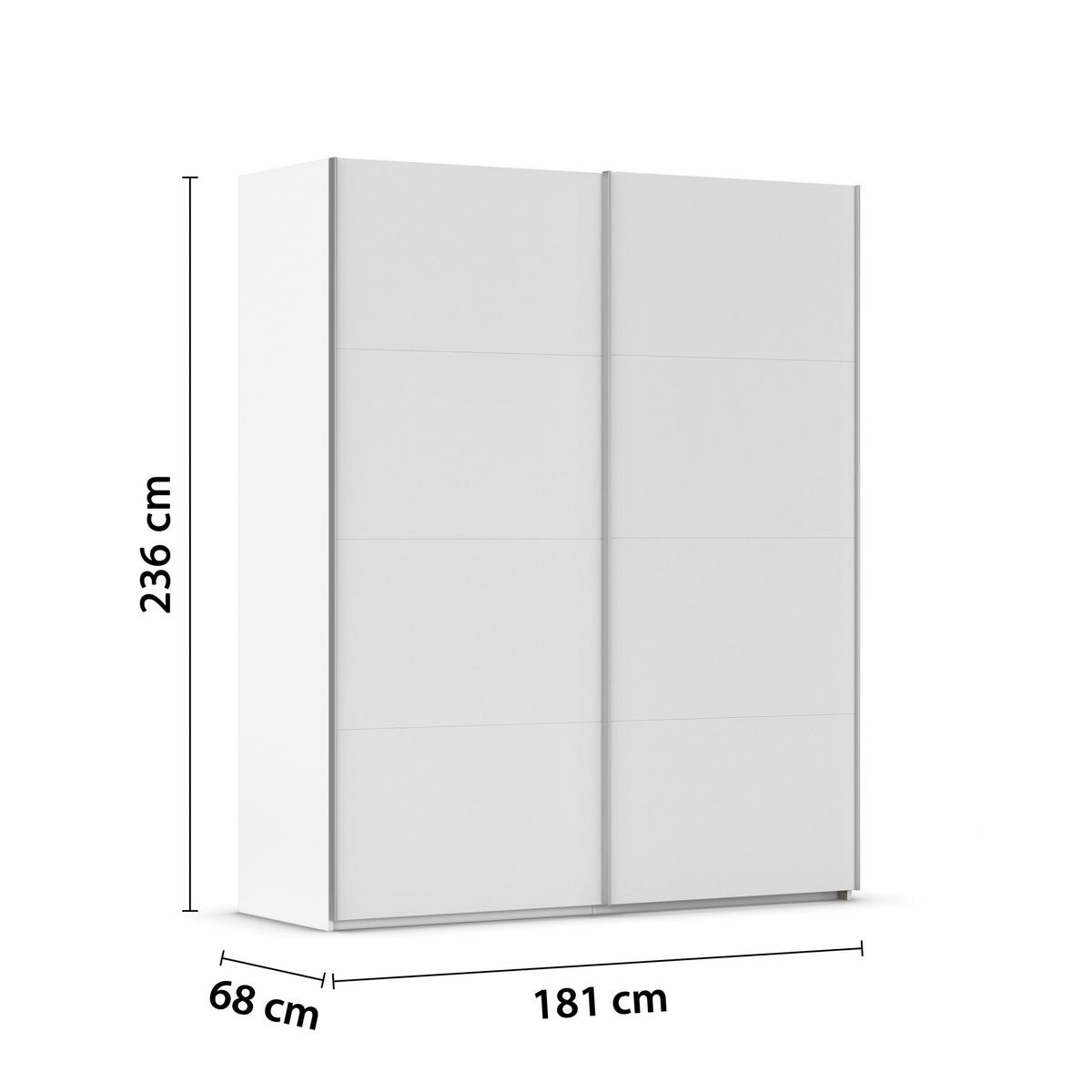 SCHWEBETÜRENSCHRANK 181/236/68 cm 2-türig Weiß  - Alufarben/Weiß, Basics, Holzwerkstoff/Metall (181/236/68cm) - Novel