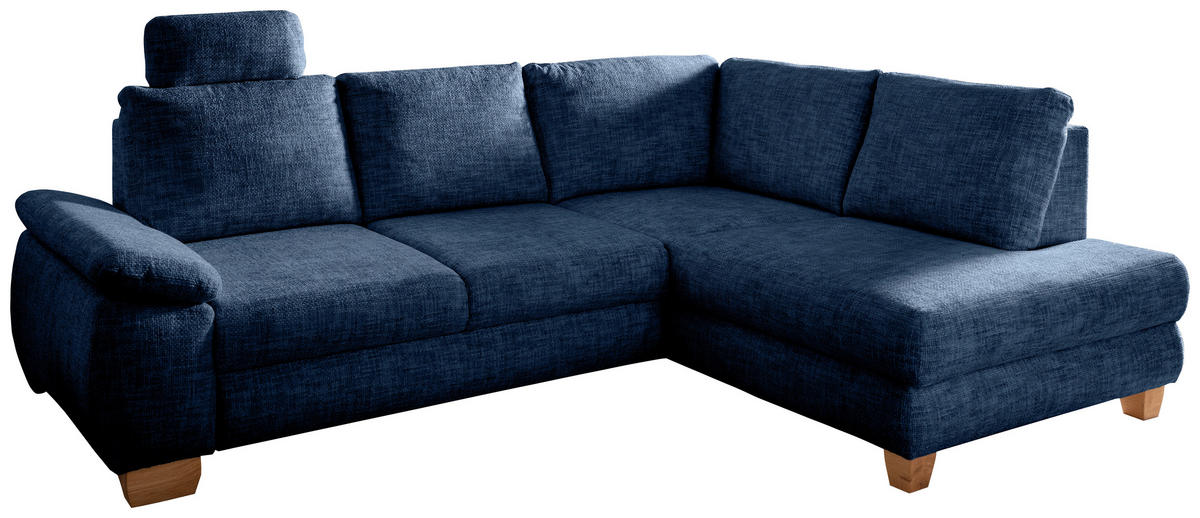 ECKSCHLAFSOFA  mit Liegefunktion, Rücken echt, Armteil links Struktur Blau  - Wildeiche/Blau, MODERN, Holz/Textil (265/206cm) - Livetastic