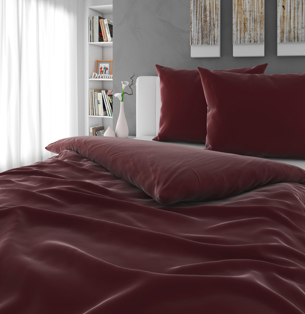 POVLEČENÍ, satén, vínově červená, 200/200 cm - vínově červená, Basics, textil (200/200cm) - Novel