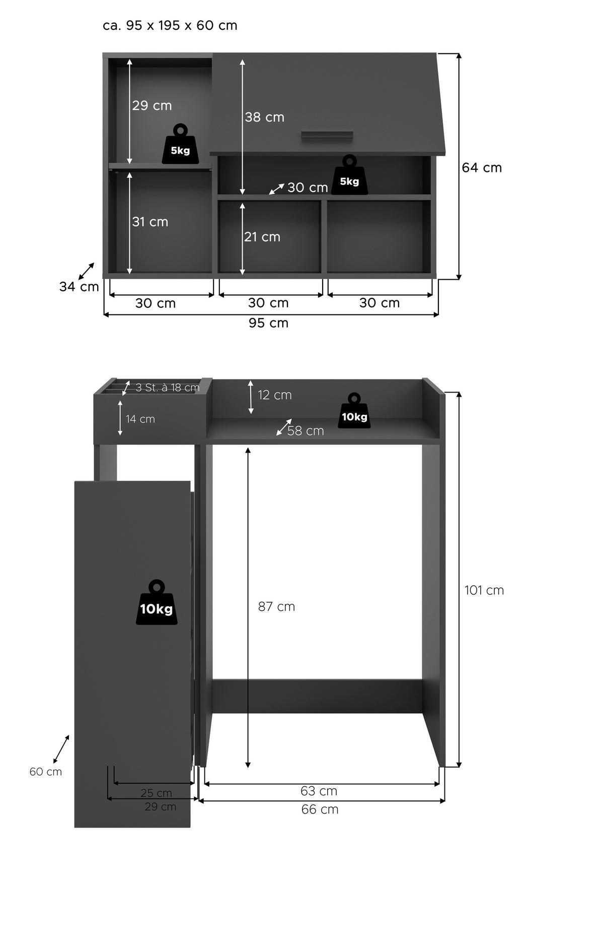 WASCHMASCHINENSCHRANK 95/195/60 cm Anthrazit  - Anthrazit/Schwarz, Basics, Holzwerkstoff/Kunststoff (95/195/60cm) - MID.YOU