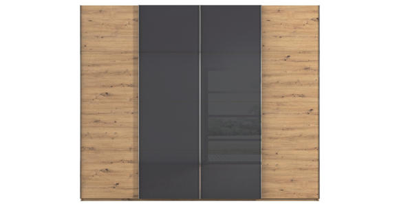 SCHWEBETÜRENSCHRANK 271/235/68 cm 4-türig Grau, Eiche Artisan  - Chromfarben/Eiche Artisan, KONVENTIONELL, Glas/Holzwerkstoff (271/235/68cm) - Novel
