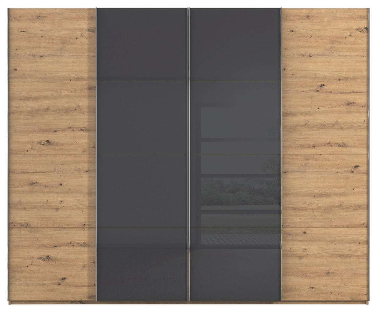 SCHWEBETÜRENSCHRANK 271/235/68 cm 4-türig Grau, Eiche Artisan  - Chromfarben/Eiche Artisan, KONVENTIONELL, Glas/Holzwerkstoff (271/235/68cm) - Novel