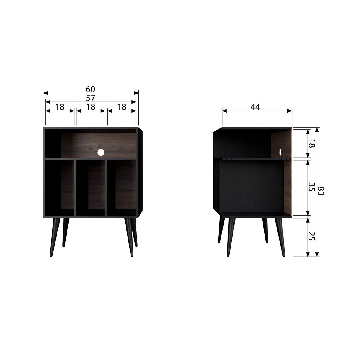 KOMMODE James  in 60/83/44 cm  - Walnussfarben/Schwarz, Design, Holz/Holzwerkstoff (60/83/44cm) - Livetastic
