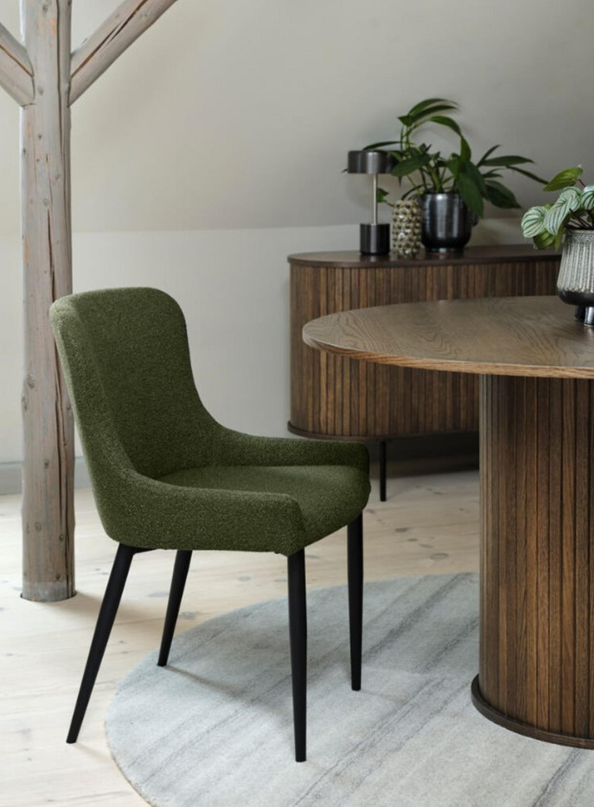 STOL MED ARMSTÖD bouclé  - svart/mörkgrön, Design, metall/textil (52/82/60cm) - Best Price