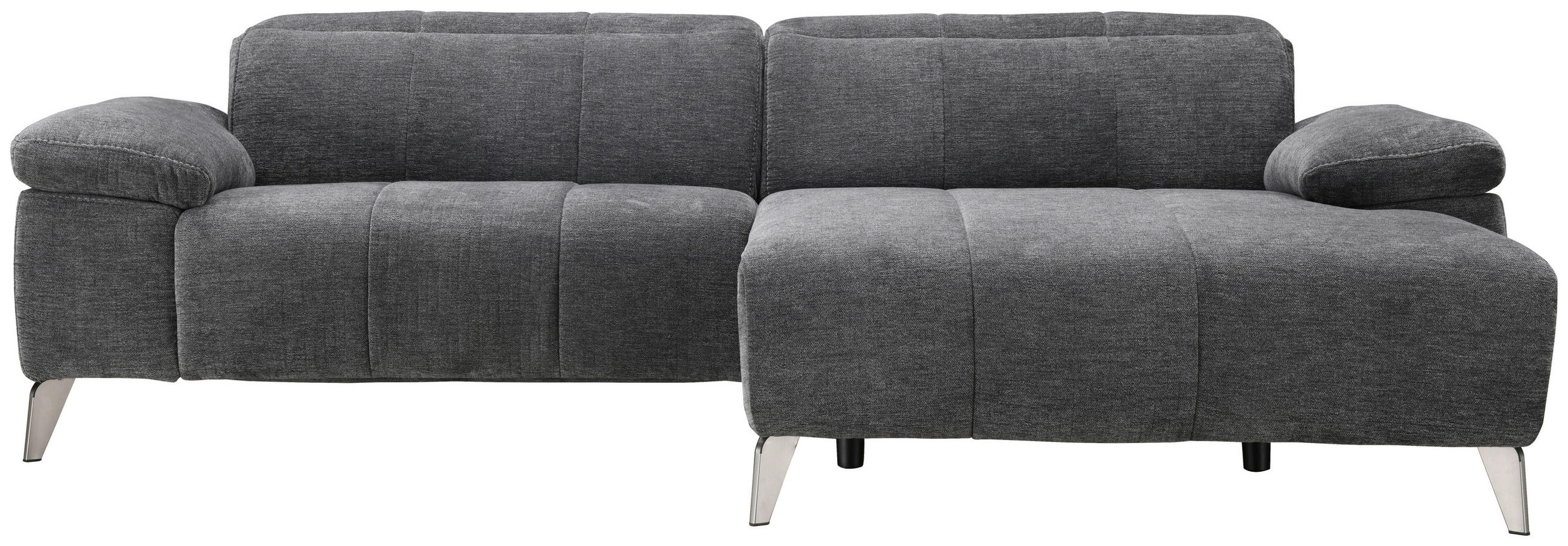 ECKSOFA Dunkelgrau Chenille  - Dunkelgrau/Silberfarben, Design, Textil/Metall (262/175cm) - Livetastic