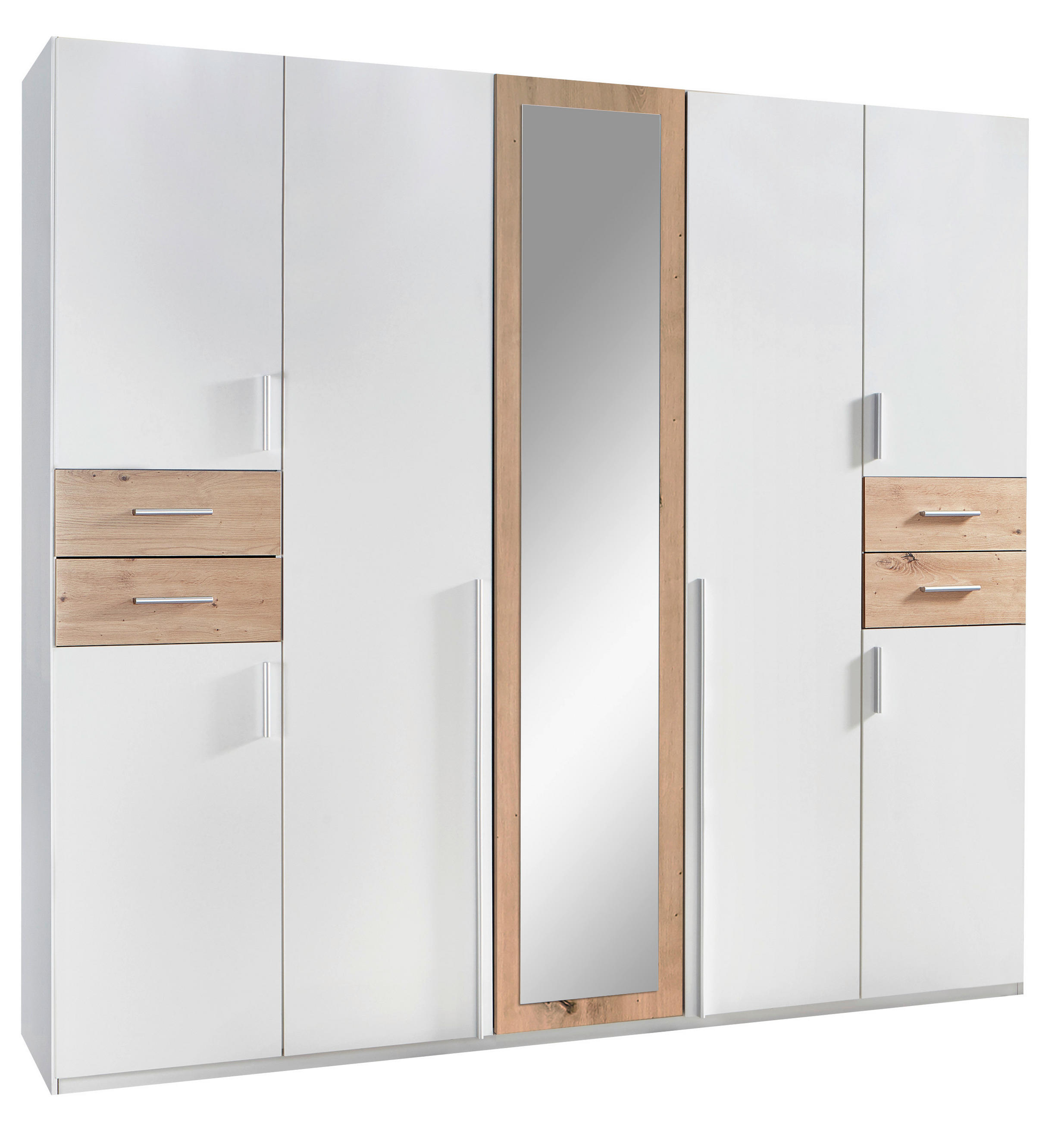 Drehtürenschrank Mit Spiegel + Laden B: 225 Cm Vegas, Weiß