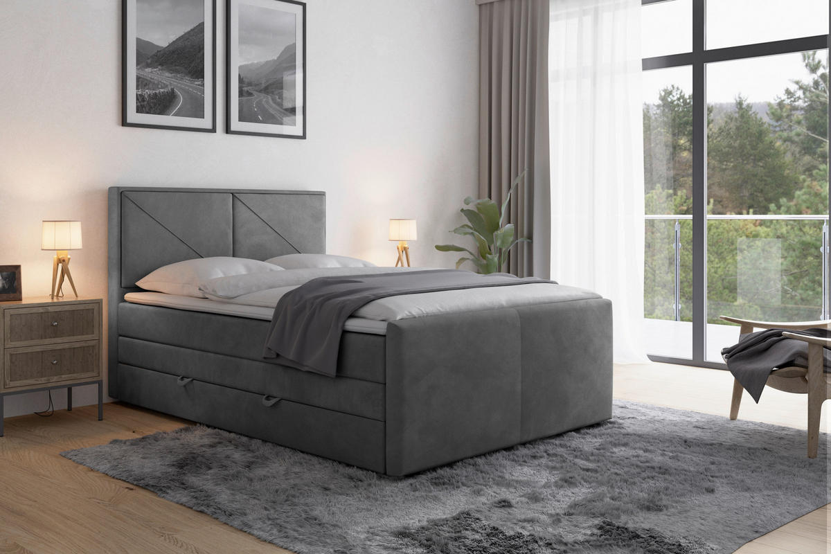 BOXSPRINGBETT 140/200 cm  in Hellgrau  - Hellgrau, Modern, Holz/Kunststoff (140/200cm) - MID.YOU