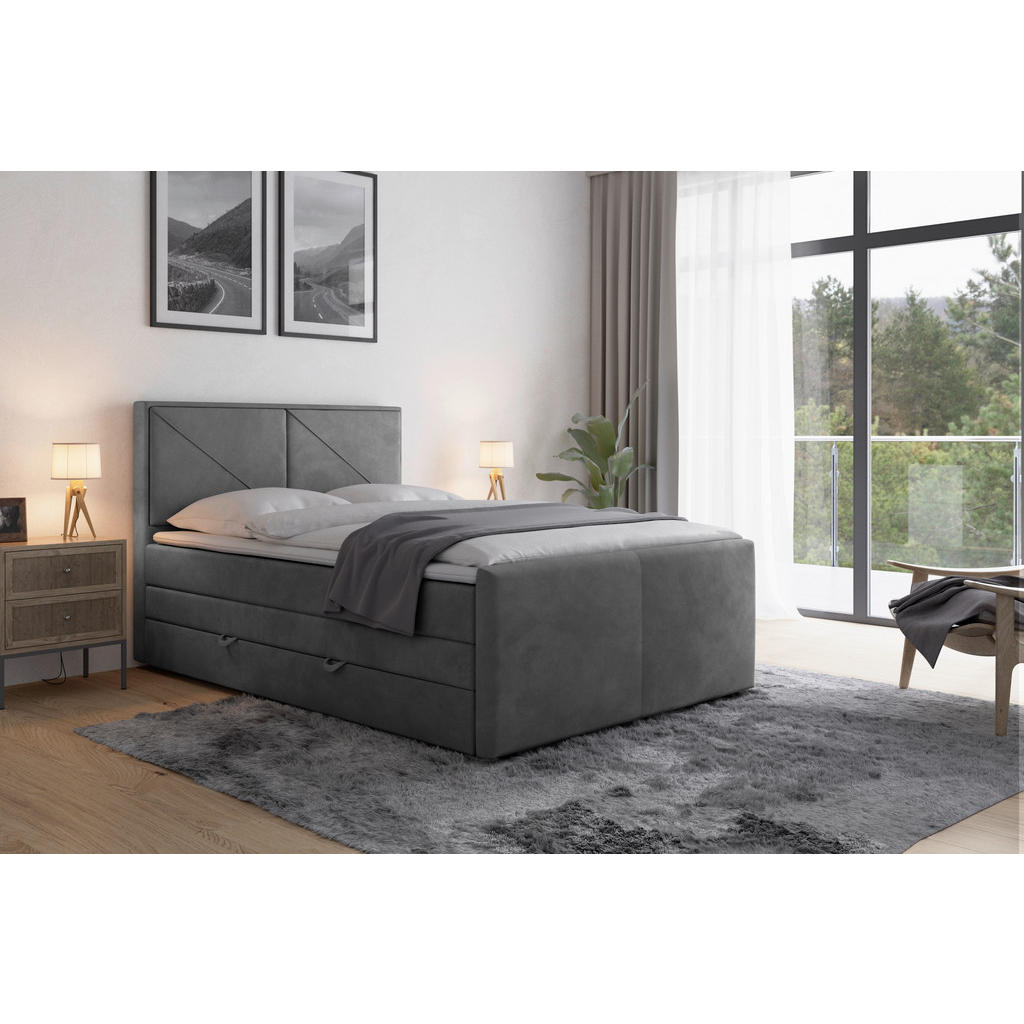 Thumbnail - Mid.you Boxspringbett, Hellgrau, Textil, Birke, Buche,Birke, Buche, H2, 7-Zonen, Höhe ca. 20 cm, 140x200 cm, Federkernma...