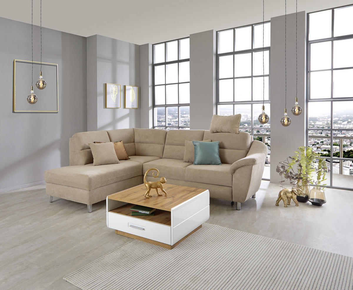 ECKSOFA in Velours Beige  - Beige/Silberfarben, Konventionell, Textil/Metall (197/248cm) - Livetastic