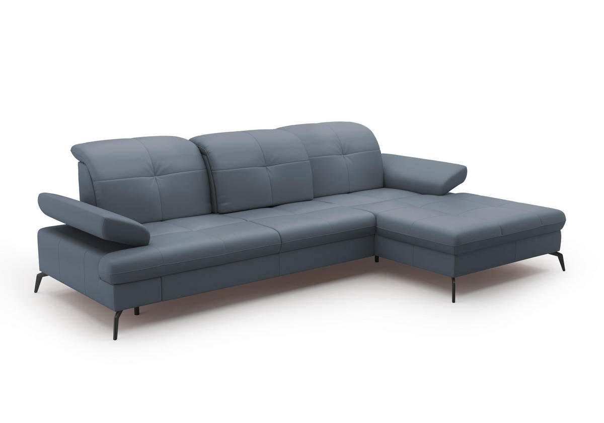 ECKSOFA in Echtleder Graublau  - Graublau/Schwarz, Konventionell, Leder/Metall (279/185cm) - Sit & More