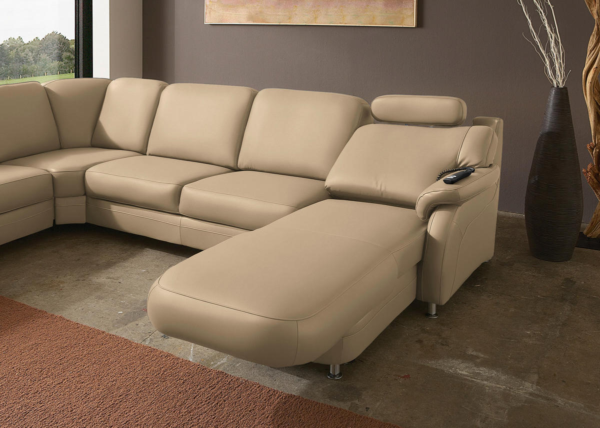 WOHNLANDSCHAFT  in Echtleder Beige  - Beige/Alufarben, KONVENTIONELL, Leder/Metall (239/329/165cm) - Beldomo Premium